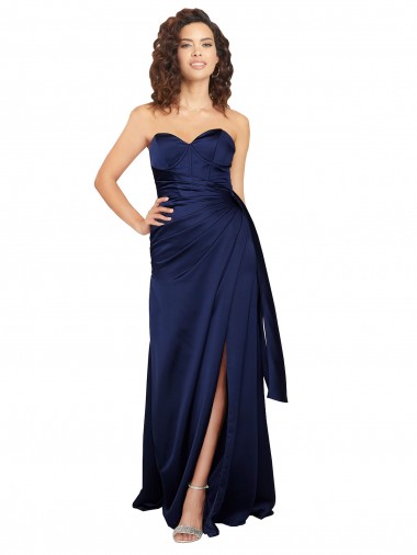 Cheap Floor Length Wrap Skirt Silky Satin Bridesmaid Dress