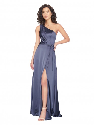 Cheap Draped Silky Satin Bridesmaid Dress with Tied Waist