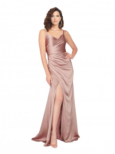 Cheap Floor Length Silky Satin Bridesmaid Dress with Front Skirt Slit