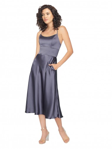 Cheap Midi Silky Satin Dress with Open Tied Back