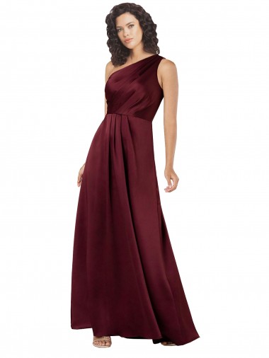 Cheap One Shoulder Silky Satin Bridesmaid Dress with Subtle Pleats