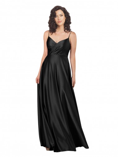 Cheap Full Length V-Neckline Silky Satin Bridesmaid Dress with Full Skirt