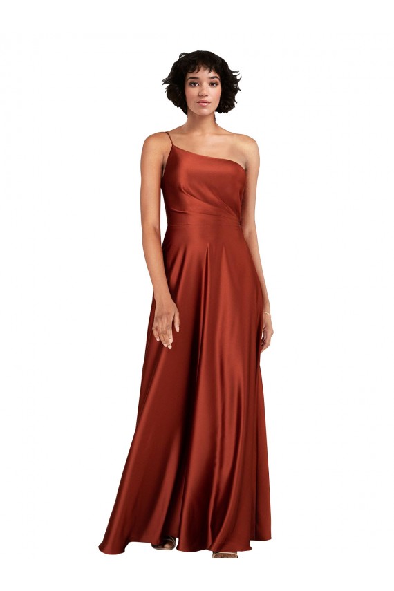 Sophisticated One Shoulder Silky Satin Bridesmaid Dress with Full Skirt