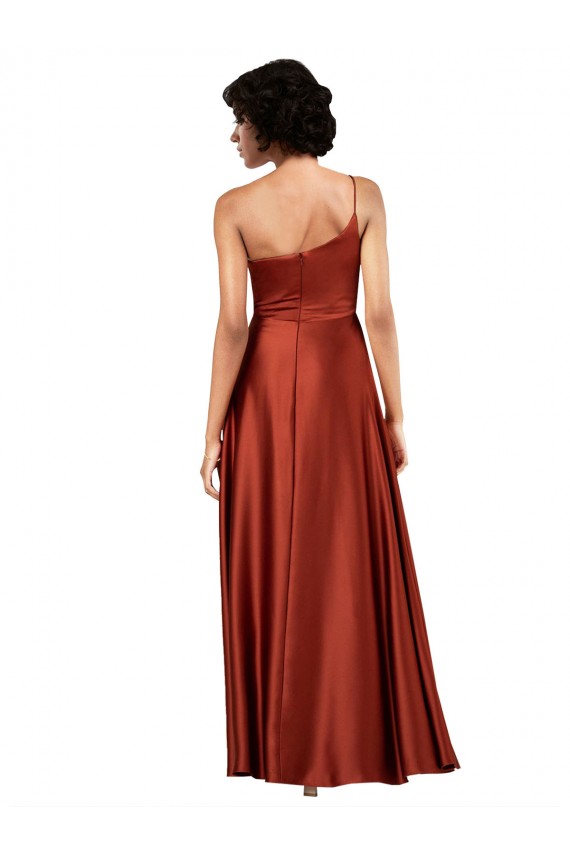 Sophisticated One Shoulder Silky Satin Bridesmaid Dress with Full Skirt