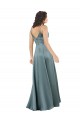 Silky Satin Floor-Length Long Bridesmaid Dress with V-Neckline