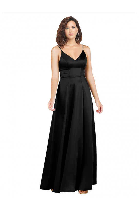 Silky Satin Floor-Length Long Bridesmaid Dress with V-Neckline