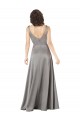 Plunging V-Neckline Long A-Line Silky Satin Bridesmaid Dress