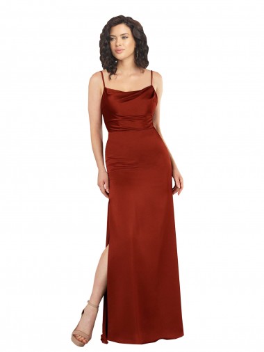 Cheap Floor-Length Silky Satin Bridesmaid Dress with Skirt Slit