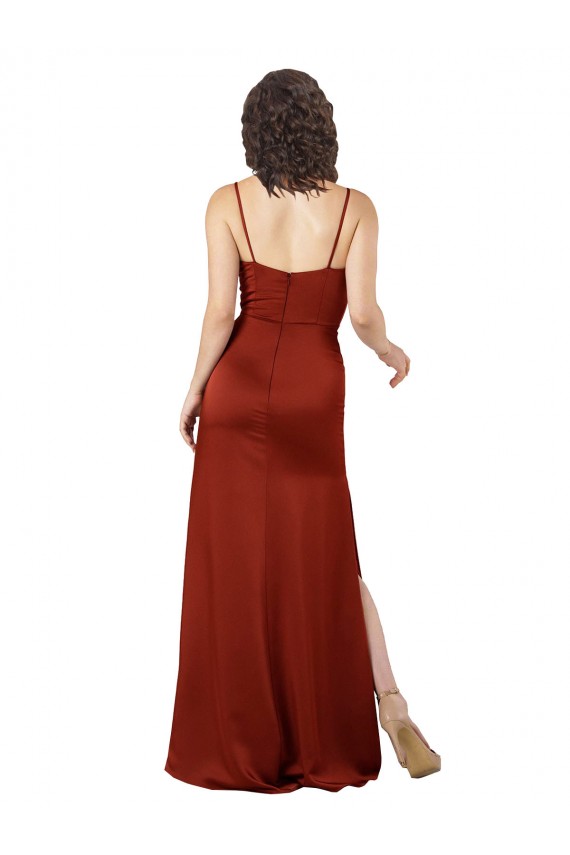 Floor-Length Silky Satin Bridesmaid Dress with Skirt Slit