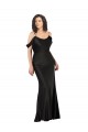 Off the Shoulder Sleeves Silky Satin Bridesmaid Dress with Skirt Slit