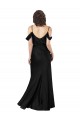 Off the Shoulder Sleeves Silky Satin Bridesmaid Dress with Skirt Slit