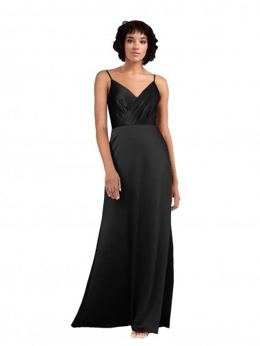 Cheap Full Length V-Neckline Silky Satin Bridesmaid Dress with Spaghetti Straps