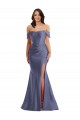 Off the Shoulder Corset Silky Satin Mermaid Bridesmaid Dress with Side Slit
