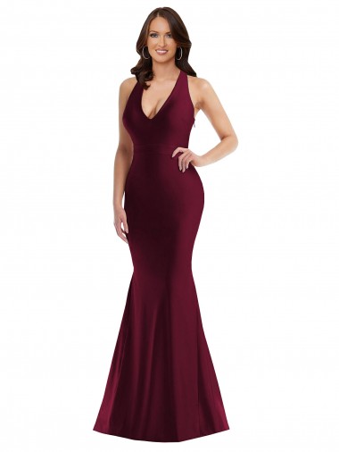 Cheap Plunge Neckline Cutout Low Back Silky Satin Mermaid Bridesmaid Dress