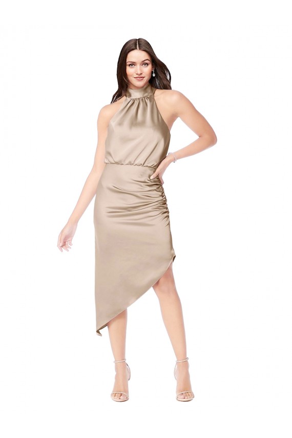 Silky Satin Bridesmaid Dress with Asymmetric Skirt