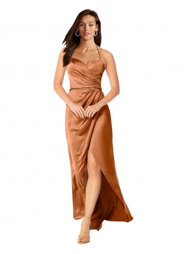 Cheap Faux-Wrap Skirt Silky Satin Bridesmaid Dress