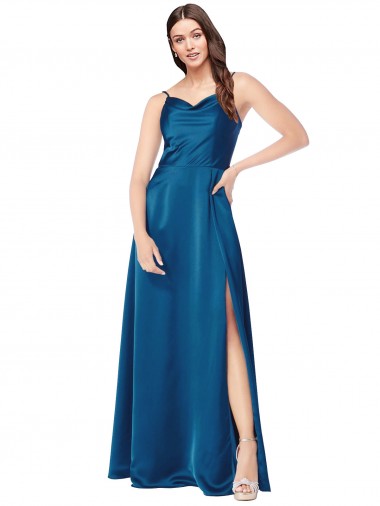 Cheap Cowl Neck Salky Satin Bridesmaid Dress