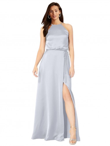 Cheap Halter Neck Silky Satin Bridesmaid Dress with Strappy Back