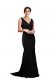 V-Neck Full Length Silky Satin Bridesmaid Dress with Soft Cowl Neck and Sweep Train