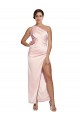 One Shoulder Full Length Long Silky Satin Bridesmaid Dress with Thigh Split