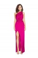 One Shoulder Long Full Length Silky Satin Bridesmaid Dress with Front Side Split