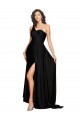 Floor Length One Shoulder Silky Satin Bridesmaid Dress with Side Slit
