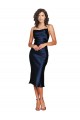 Cocktail Length Sleeveless Spaghetti Straps Cowl Neckline Silky Satin Bridesmaid Dress