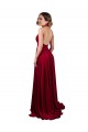 A-Line Halter Plunge V-Neckline Open Back Spandex Bridesmaid Dress with Slit