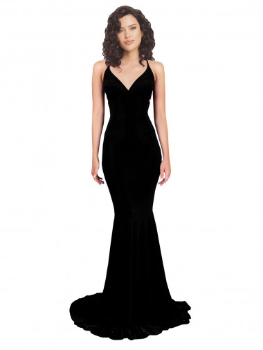 Cheap Fishtail Shaped V-Neck Open Back Spandex Bridesmaid Dress