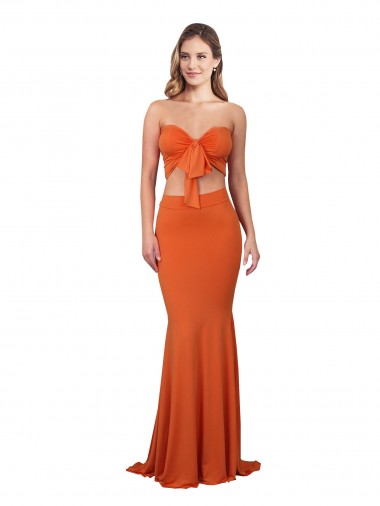 Cheap Strapless Bandeau Bodice Long Spandex Bridesmaid Dress