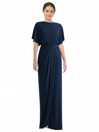 Cheap Open Back Short Sleeves Draped Tulip Skirt Maxi Spandex Bridesmaid Dress