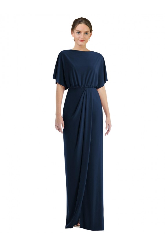 Open Back Short Sleeves Draped Tulip Skirt Maxi Spandex Bridesmaid Dress