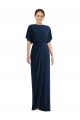 Open Back Short Sleeves Draped Tulip Skirt Maxi Spandex Bridesmaid Dress