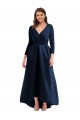 Long Sleeves Wrapped Spandex Bridesmaid Dress with High Low Full Skirt and Pockets