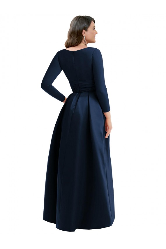 Long Sleeves Wrapped Spandex Bridesmaid Dress with High Low Full Skirt and Pockets