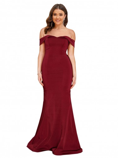 Cheap Off Shoulder Sleeves Sweetheart Neckline Long Spandex Bridesmaid Dress