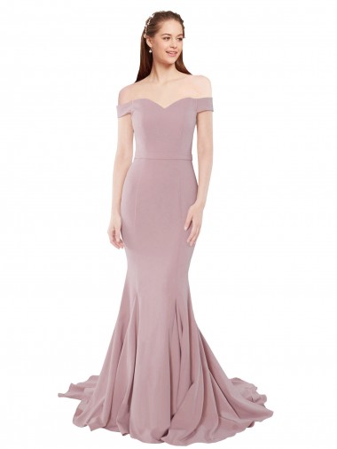 Cheap Off the Shoulder Mermaid Long Sweep Train Bridesmaid Dress