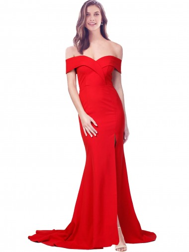 Cheap Criss Cross Full Length Long Crepe Bridesmaid Dress with Side Split