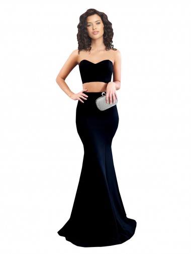 Cheap Two Piece High Neck Crepe Bridesmaid Dress
