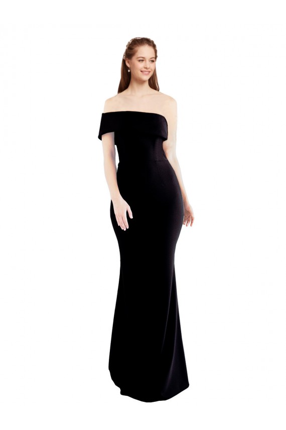 Asymmetrical Draped Off the Shoulder Banded Crepe Bridesmaid Dress