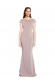 Boat Neck Cap Sleeve Crepe Bridesmaid Dress with Plunging Tie Back