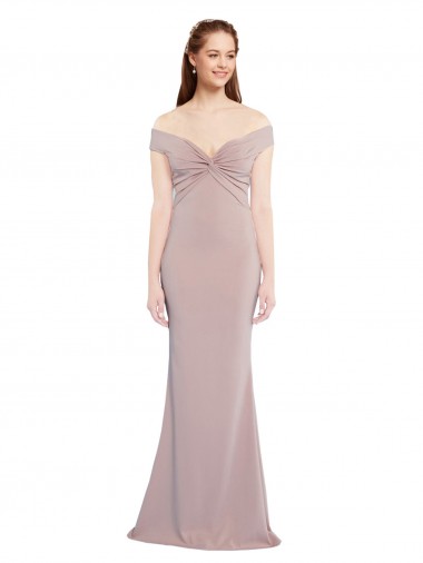 Cheap Knotted Off the Shoulder Crepe Bridesmaid Dress with Cut-Out Back