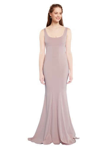 Cheap Sleeveless Scoop Neck Fully Lined Crepe Bridesmaid Dress