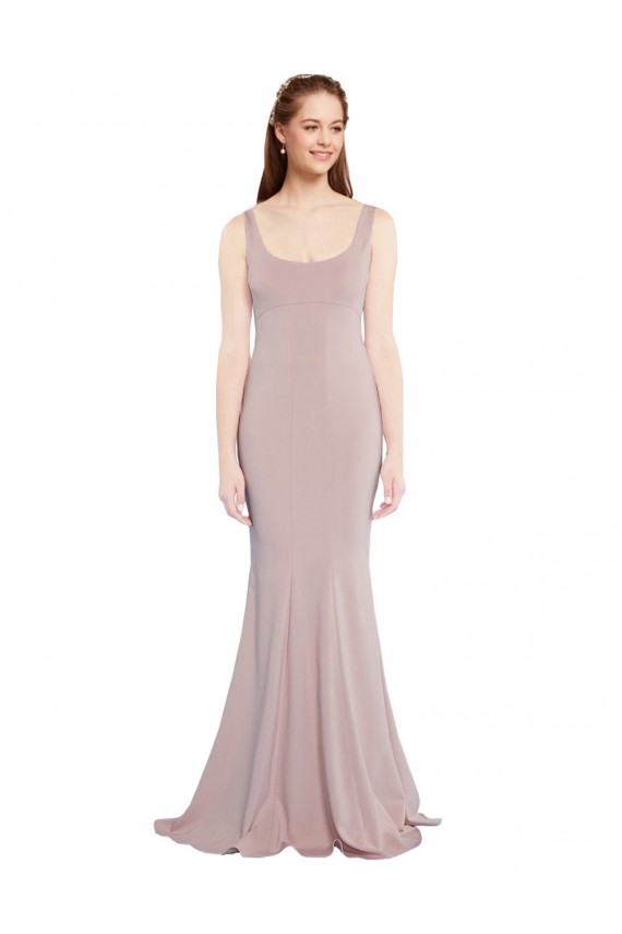 Sleeveless Scoop Neck Fully Lined Crepe Bridesmaid Dress