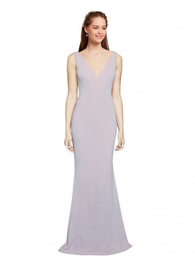 Cheap Cut-Out Back V-Neckline Mermaid Crepe Bridesmaid Dress Keyhole Back