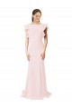 Low V-Back Long Mermaid Crepe Bridesmaid Dress with Ruffled Sleeves