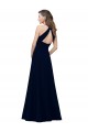 High Neck Crepe Bridesmaid Dress with Pleats and Keyhole Back