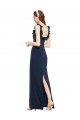 Scoop Neck with Ruffles Long Crepe Bridesmaid Dress with Back Slit