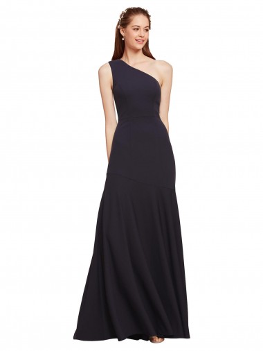 Cheap Fit and Flare Crepe Bridesmaid Dress with One Shoulder