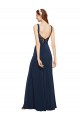 Fit and Flare Long Crepe Bridesmaid Dress with Round Neck